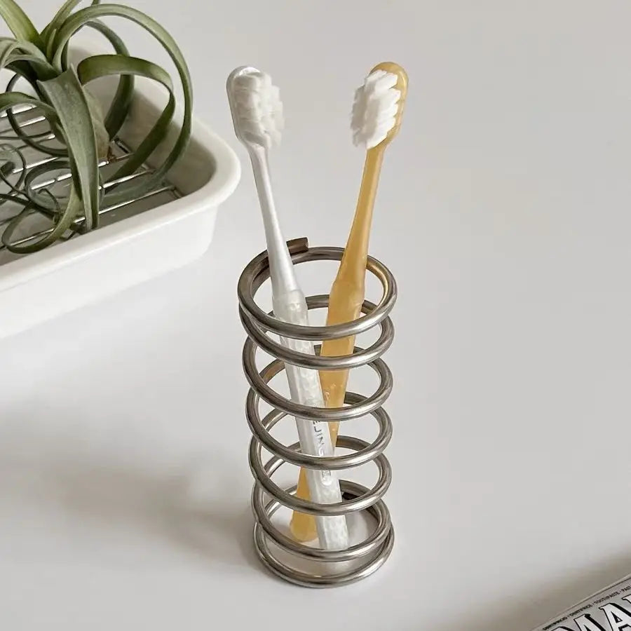 Creative Stainless Steel Metal Toothbrush Holder Rack Bathroom Toothware Toothpaste Makeup Brush Storage Decoration Storage Rack Oasis Select