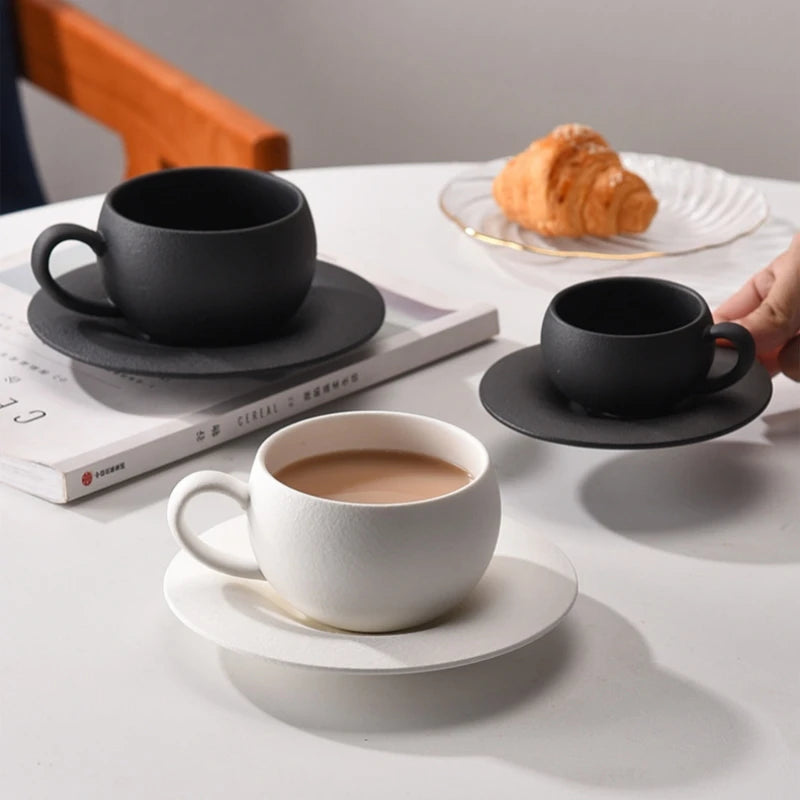 280ML Rock Sand Ceramic Coffee Cup Set Japanese-style Exquisite Afternoon Flower Tea Cup Hotel Upscale Restaurant Coffee Cup Oasis Select