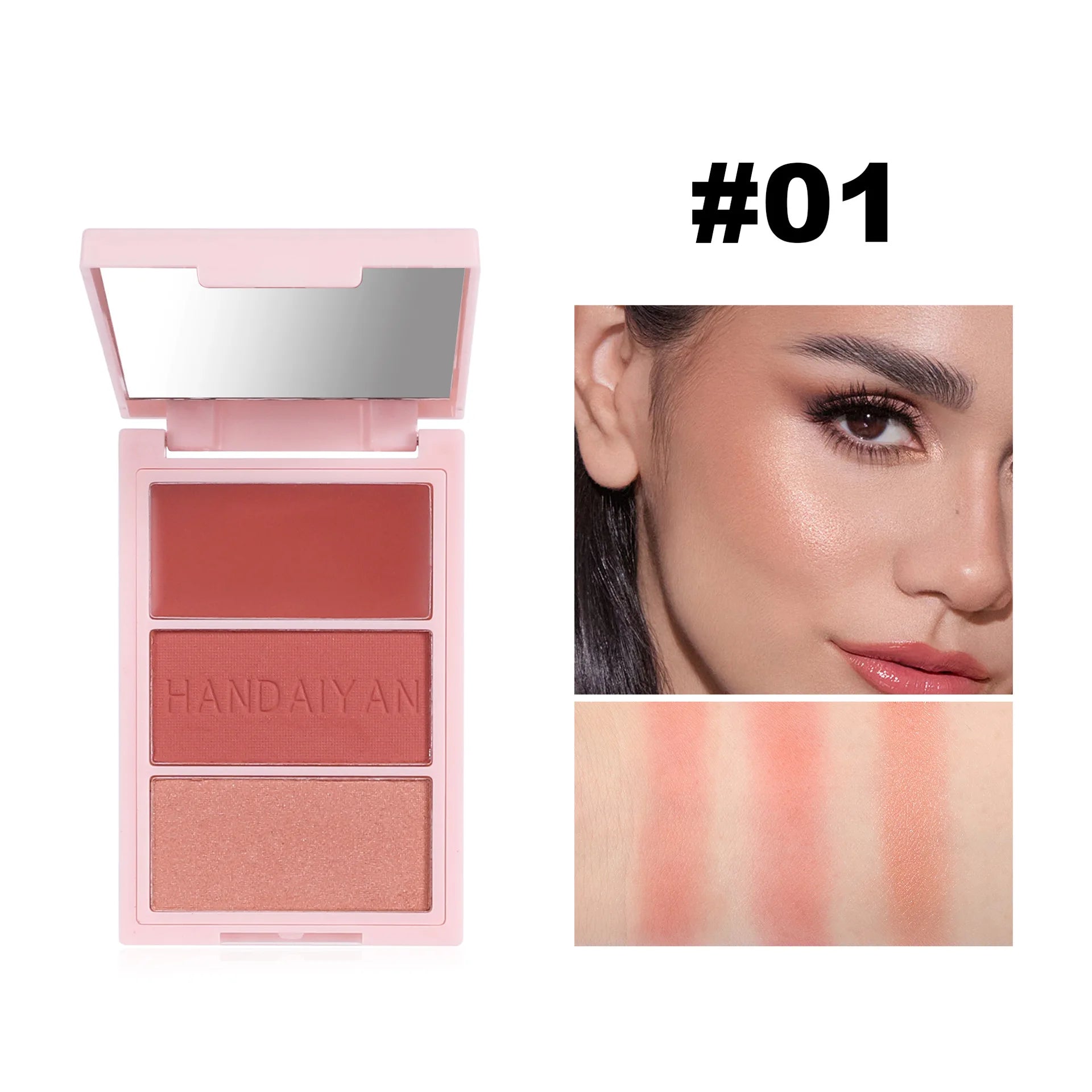 Handaiyan 3-Color Blush Palette – Bronzer, Highlighter & Blush