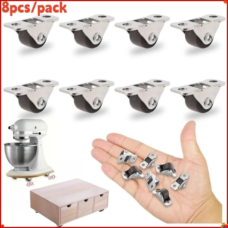 8Pack Mini Fixed Caster Wheels 1 inch Silent Small Wheels TPR Rubber Low Profile Caster for Furniture Rolling Cabinet Trundle Oasis Select