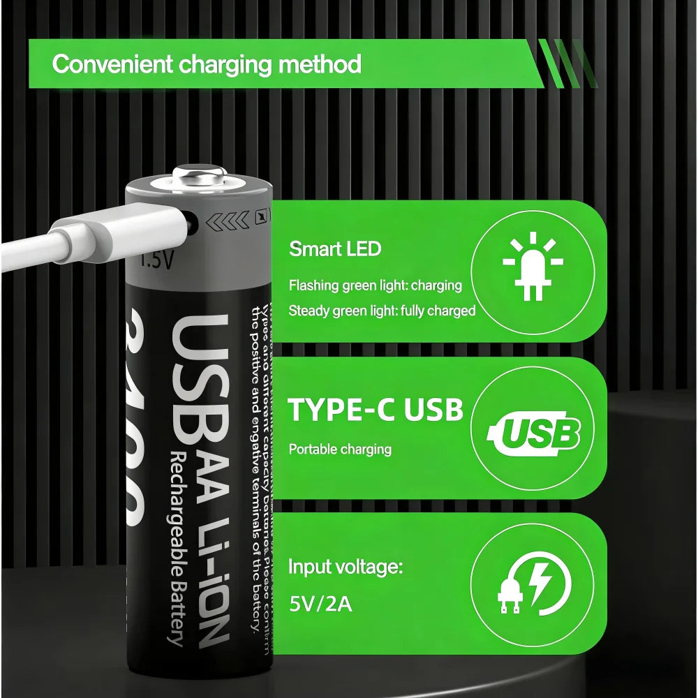 Li-ion AAA and AA Rechargeable Batteries USB Lithium-ion 3400mWh 1.5V AA Rechargeable Batteries+1100mWh 1.5V AAA Battery Oasis Select