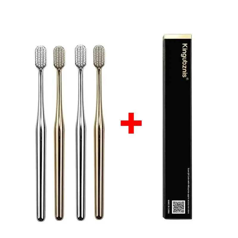 1/2/4pcs Luxury Soft Bristles Toothbrush Men Women Adult Tooth Brush Gold Silver Dental Brushes Elegance Toothbrushes Portable Oasis Select 4pcs mix