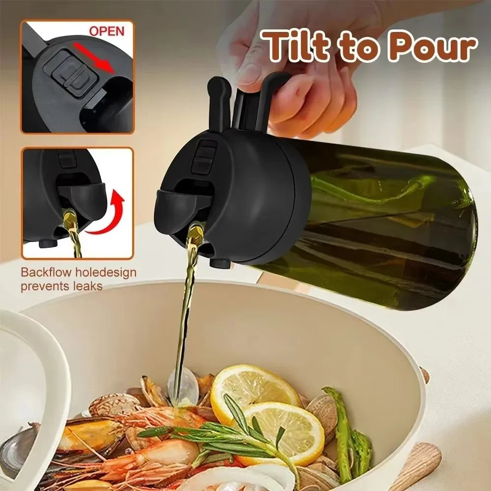 16oz 2-in-1 Glass Oil Dispenser and Spray Bottle Leakproof Olive Oil Sprayer Suitable for Cooking Baking Barbecue Fryer Kitchen Oasis Select