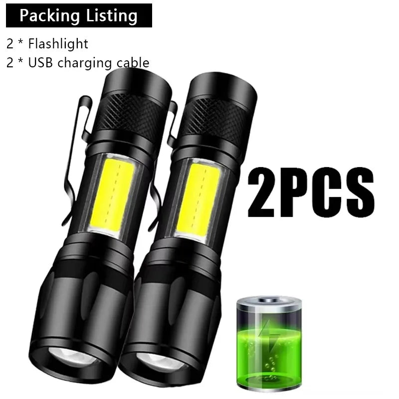 USB Rechargeable Mini Flashlight | COB+XPE Zoomable 3-Mode Torch