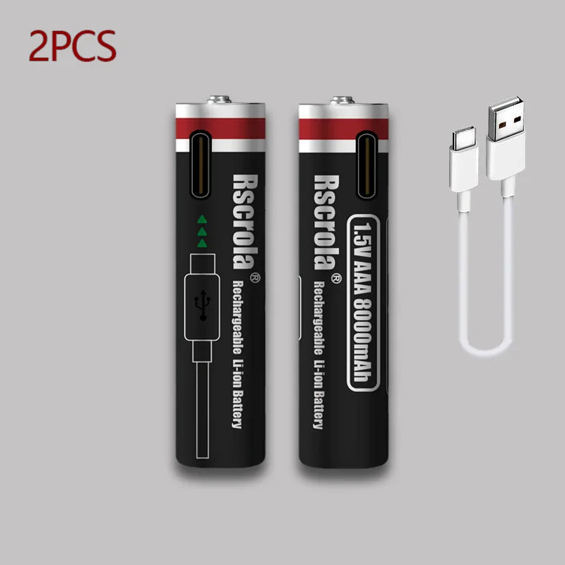 1.5V AAA 8000mAh Lithium Battery - USB Type-C Rechargeable for Portable Speakers, Gamepads, Clocks & Flashlights Oasis Select 2 pcs AA Batteries 1.5V