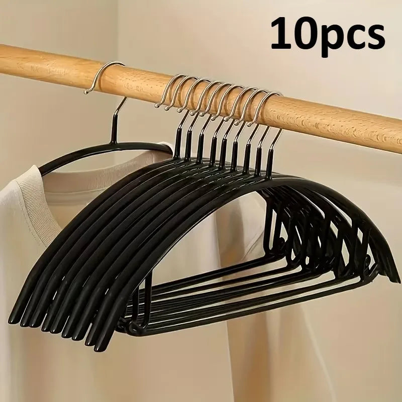 10pcs Non-Slip Hangers,Anti-Shoulder Bump Arc Design,Clothes Hanger Set for Laundry Drying Rack,Space-Saving Hangers for Clothes Oasis Select 10pcs black