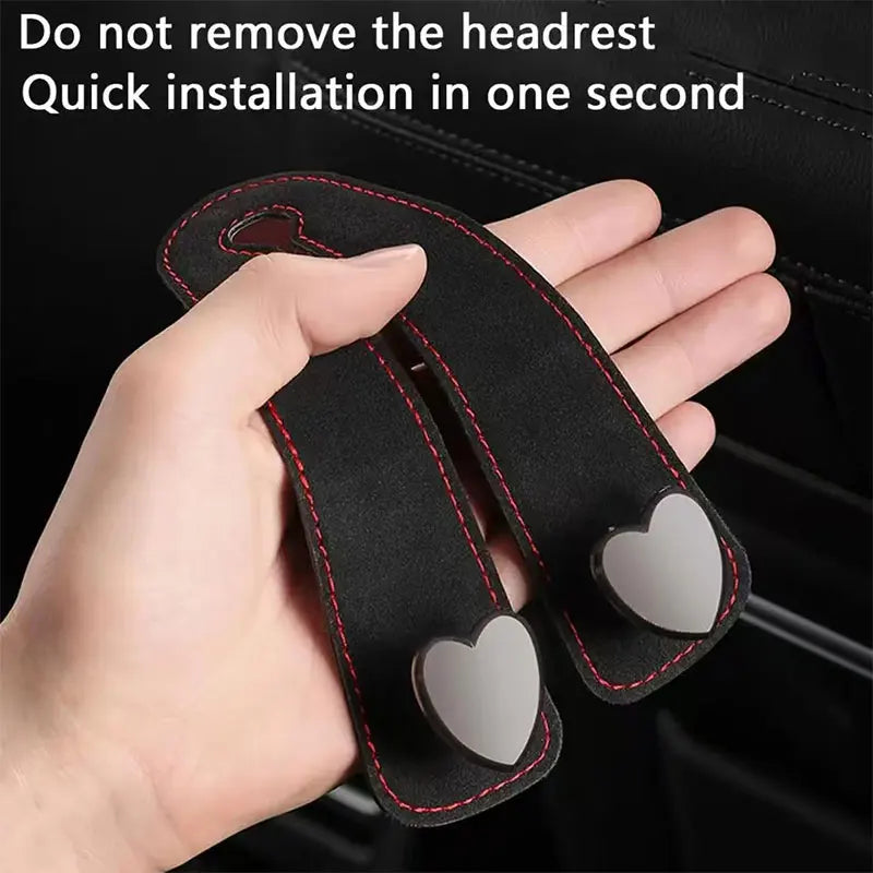 Heart Shape Car Headrest Hook – Suede Alloy Dual Hanger