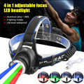 Powerful 4 In 1 LED Headlamp Red/Green/White/Blue Light Rechargeable Zoomable Headlight Head Flashlight with Adjustable Beam Oasis Select No battery include