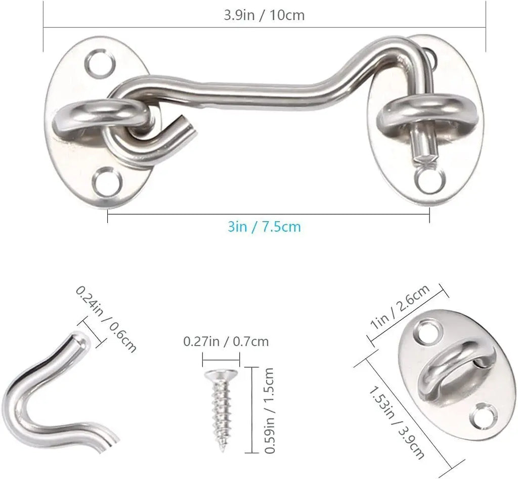 Door Bolt Stainless Steel Window Sliding Door Latch Cabin Hook And Eye Latch Lock Shed Gate Door Catch Silent Holder Household Oasis Select White-3 inches