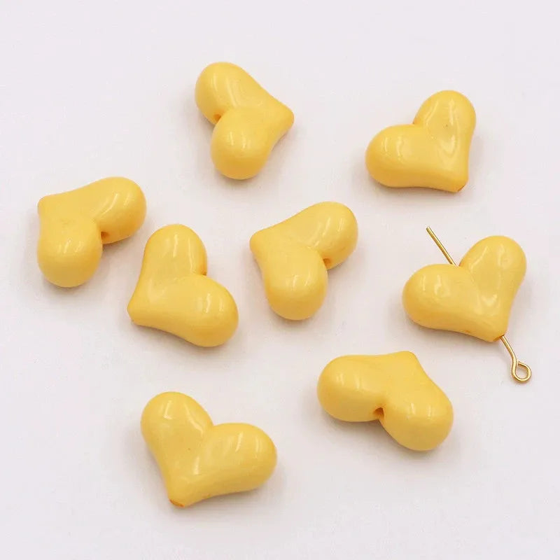 20pcs 16x22mm Acrylic Heart Shape Spacer Beads with 2mm Hole for Keychain Earrings Necklace Jewelry Pens Making Craft DIY Oasis Select Yellow