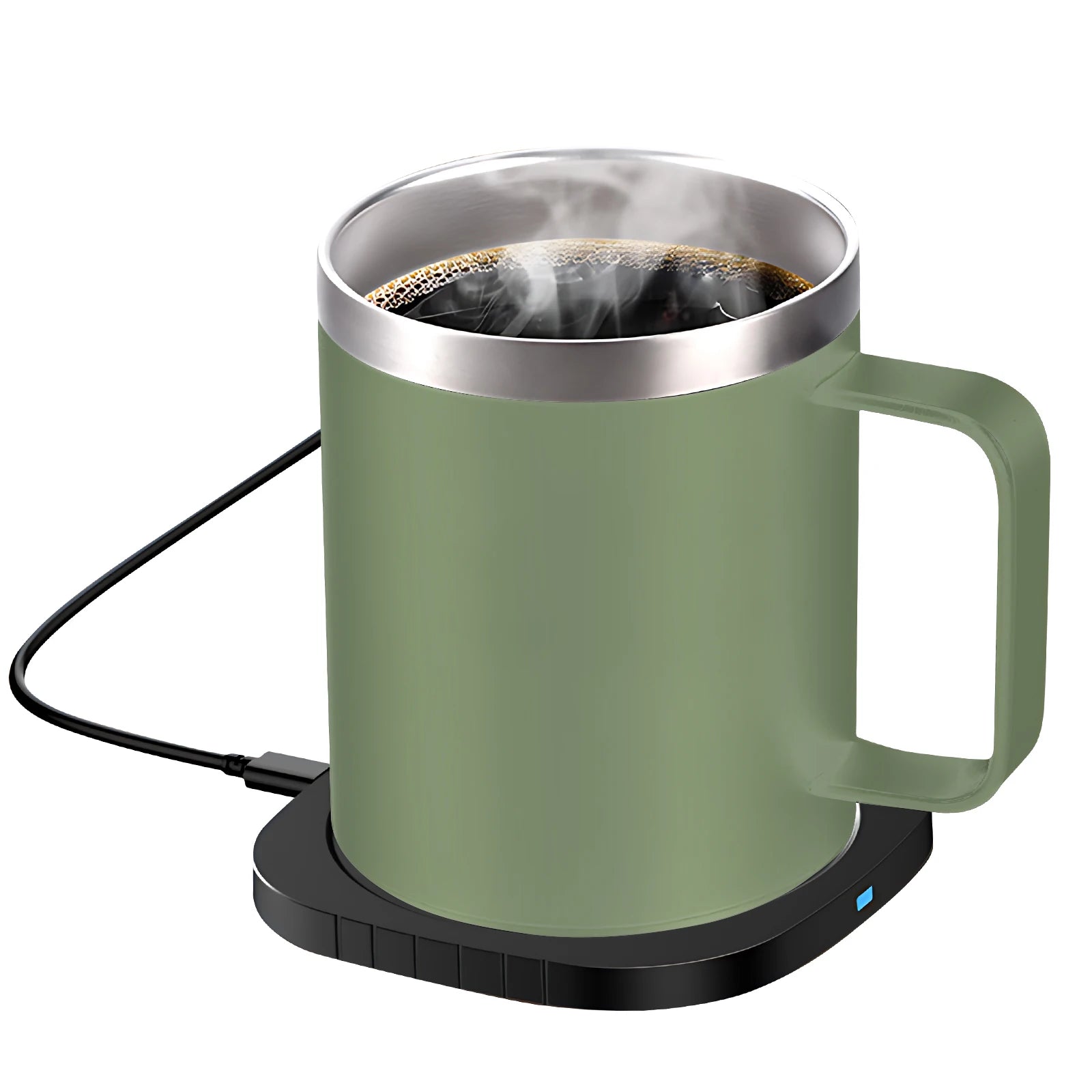 2 IN 1 Coffee Mug Warmer and Wireless Charger with Cup and Lid 55℃/131℉ Intelligent Constant Temperature 10.5oz Oasis Select green