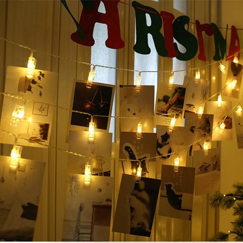 1M 2M Photo Clips String Lights Christmas Fairy Lights Battery-operated Garland Hanging Picture Cards Holder Holiday Lamp Decor Oasis Select