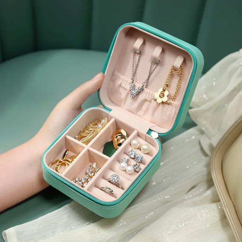 Portable Mini Jewelry Storage Box Travel Organizer Jewelry Case Leather Storage Earrings Necklace Ring Jewelry Organizer Display Oasis Select