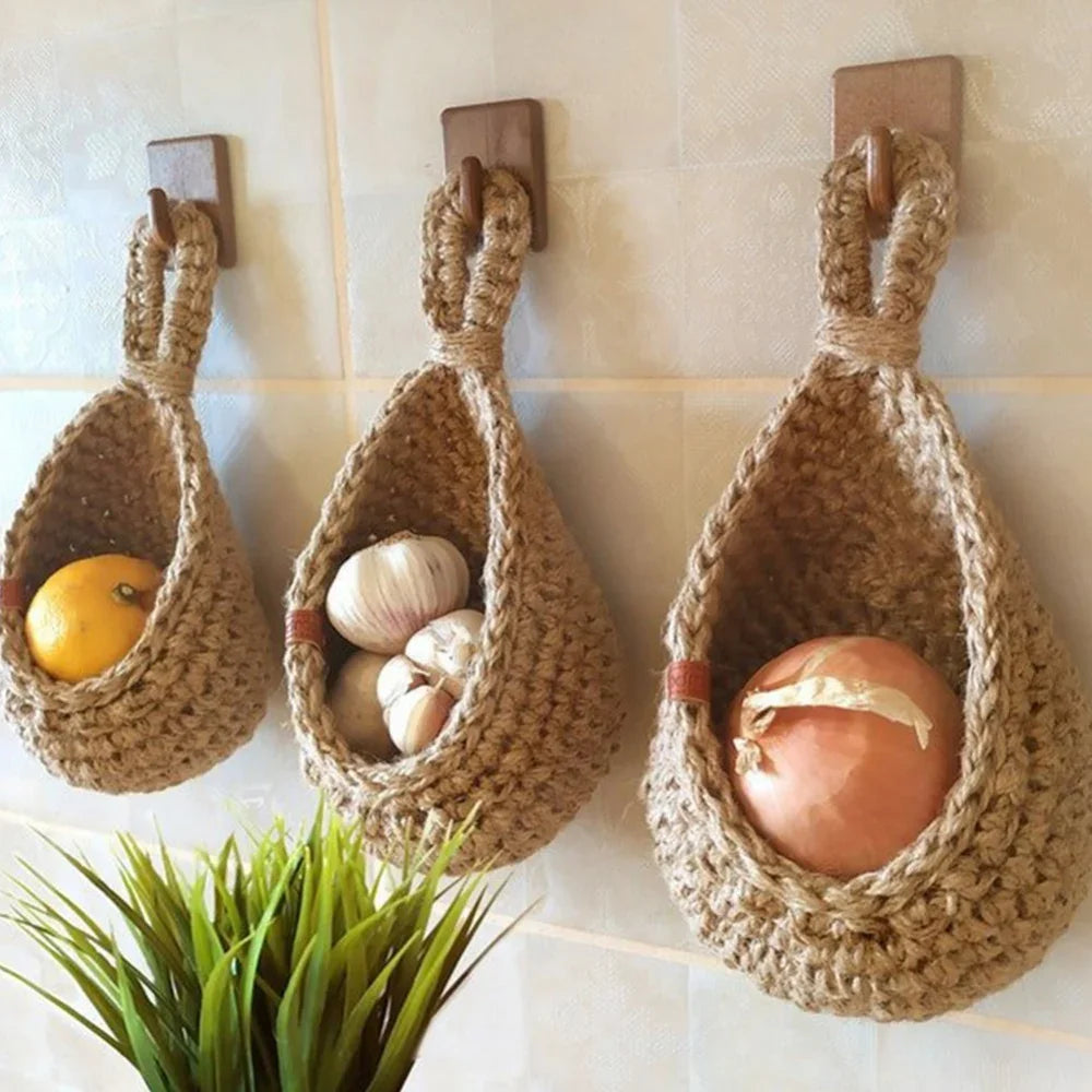 Fruit Vegetable Basket XS-2XL Handwoven Wall Hanging Teardrop Plant Basket Kitchen Table Wall Hanging Storage Basket Container Oasis Select