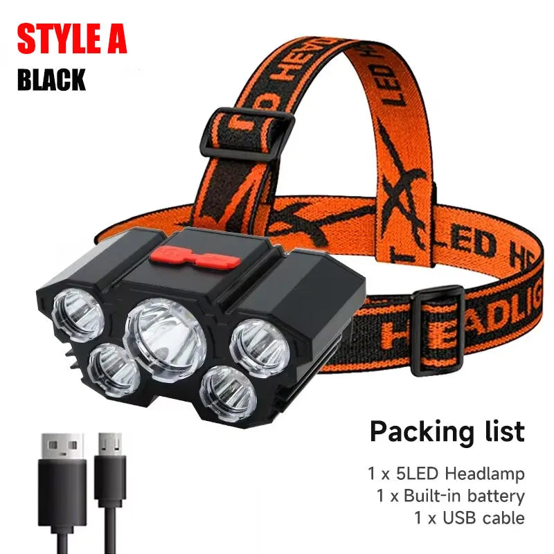 ESMARTER 5-LED Rechargeable Headlamp | Waterproof, 4 Modes