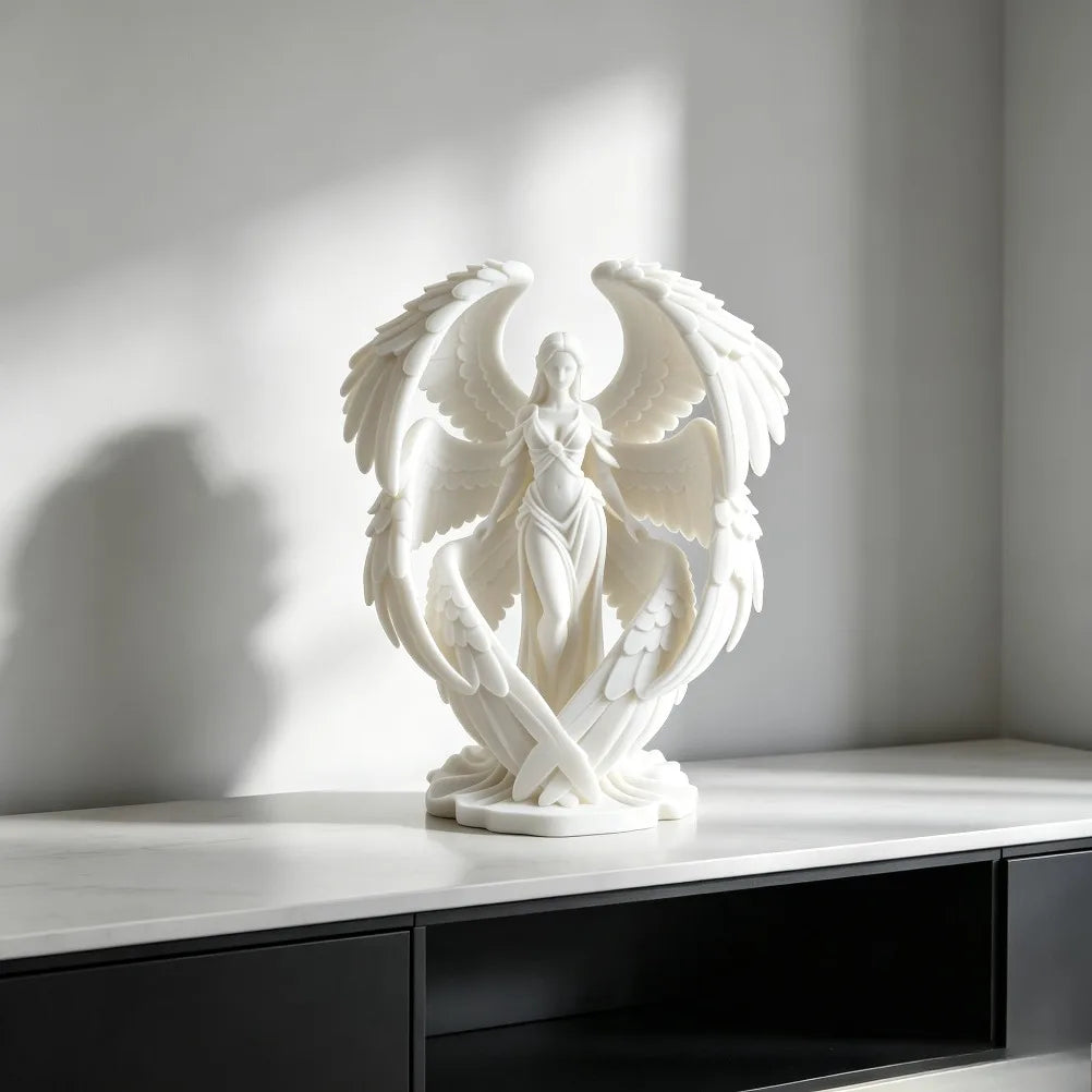 Six winged blazing angel Sculpture Matte 3D Print Peace Blessing Statue Fireplace Mantel Light Luxury Home Desktop Decor Gift Oasis Select