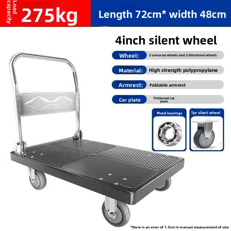 Trolley Folding Pull Goods Small Pull Truck Warehouse Trailer Portable Four Wheel Silent Handling Flat Truck Oasis Select Model 72C