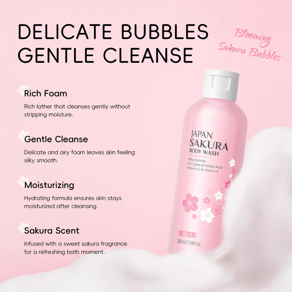 LAIKOU Sakura Shower Gel Long Moisturizing Smooth Long Lasting Fragrance Gentle Foam Body Cleansing Bath Product 100ml Oasis Select