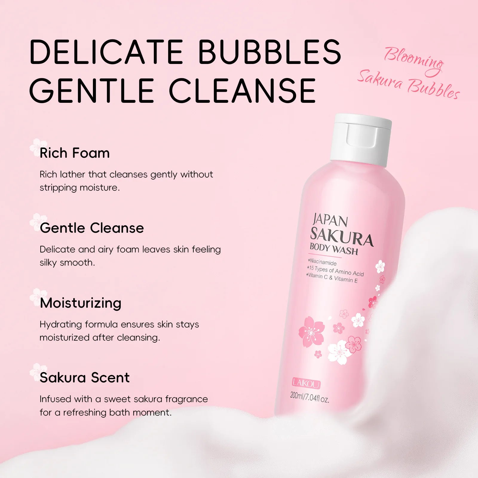 LAIKOU Sakura Cherry Blossom Shower Gel – Moisturizing Body Wash Body Wash Shower Gel Oasis Select