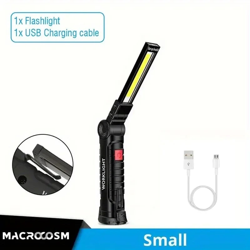 USB Rechargeable Camping LED Flashlight Work Light with Magnet and Hook IP64 Waterproof 5 Lighting Modes Suitable for Night Work Oasis Select W51 Lithium Metal