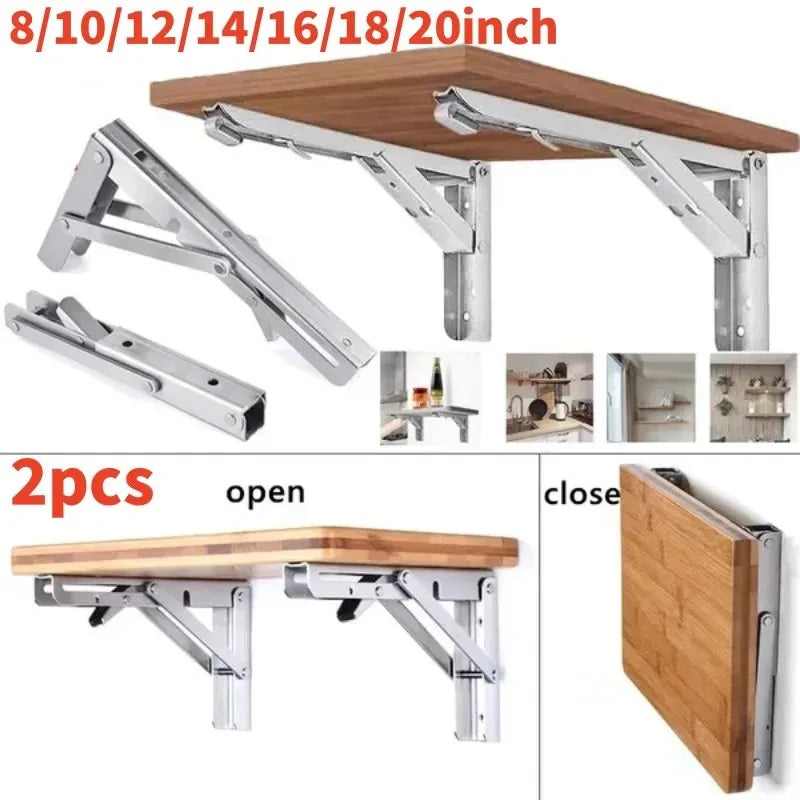 2PCS Thickened stainless steel folding bracket triangular bracket right angle holder wall shelf layer board bracket Oasis Select
