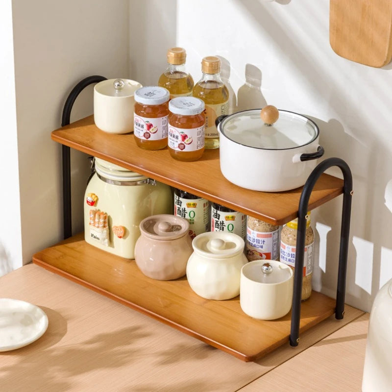 Double-layer kitchen seasoning rack rack household seasoning salt tank multi-functional multi-layer storage rack Oasis Select
