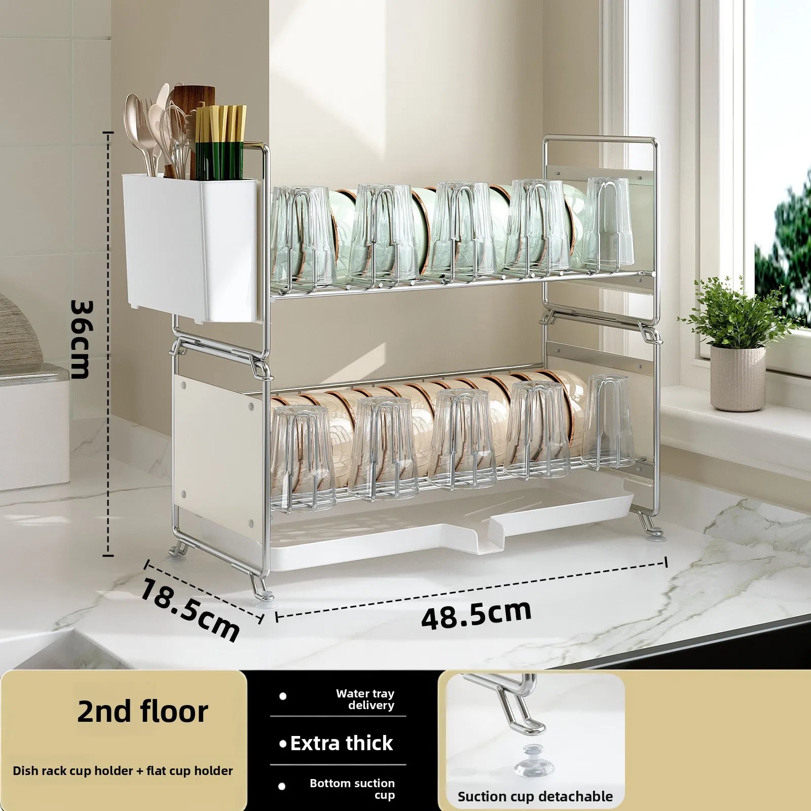 Stainless steel dish drain rack, stackable tableware rack by kitchen sink, narrow countertop, multi-functional cupboard Oasis Select Double layer AD
