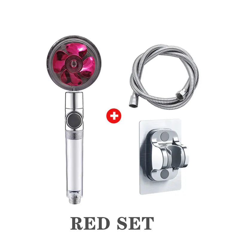 Powerful Pressurized Shower Set Fan Filter Showerhead One Touch Water Stop Sprayer Water Saving Handheld Showerheads Oasis Select Red Set