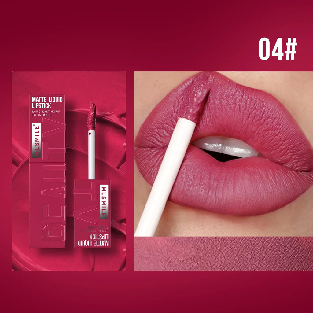 MLSMILE 6-Color Liquid Matte Lipstick – Velvet Satin Gloss