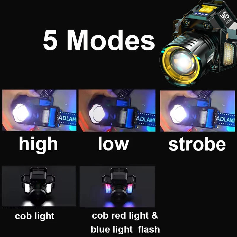 Rechargeable Sensor LED Headlamp Telescopic Zoomable Headlight Outdoor Waterproof High Lumen Work Head Flashlights for Camping Oasis Select