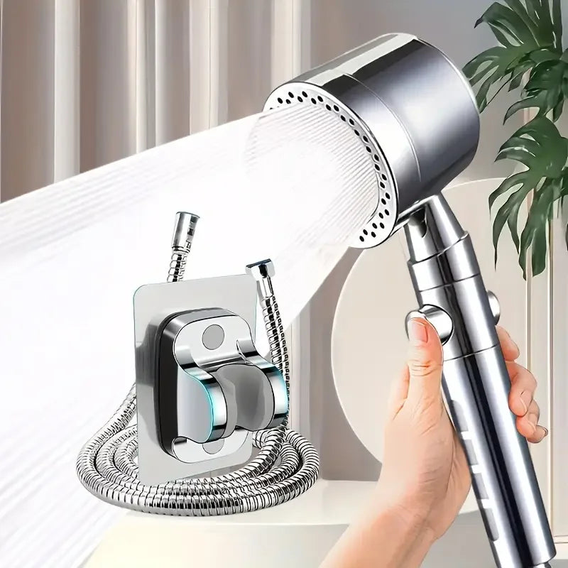 New High Pressure Water Saving Filter Shower Head 5 Modes Handheld Shower Head One Button Stop Bathroom Accessories Set Oasis Select Silver Set