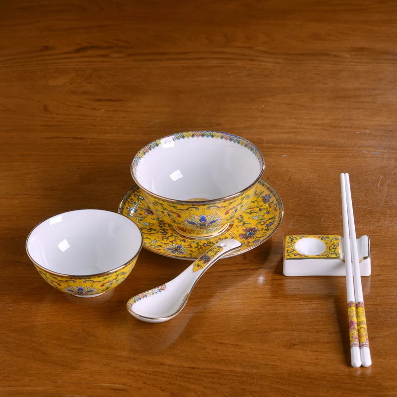 Jingdezhen Ceramic Bowl Household Bowl and Dish Set Tableware Combination Palace Chinese Bowl and Dish Hotel Clubhouse Oasis Select