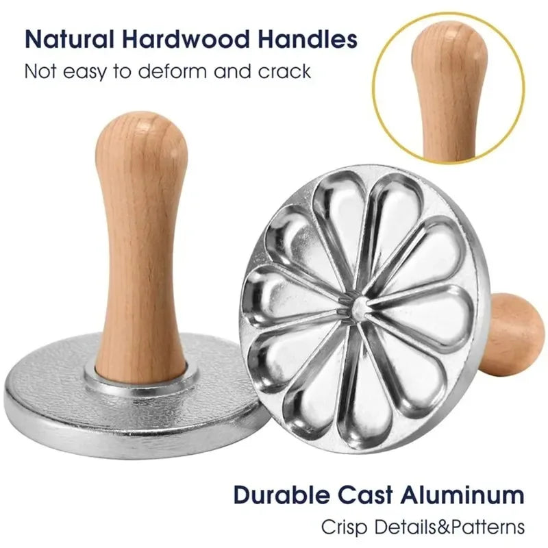 6/3/1 Cookie Cutter Aluminum Alloy Cookie Stamps Wooden Handle Smile Heart Pattern DIY Hand Press Cookie Mold for Festival Party Oasis Select