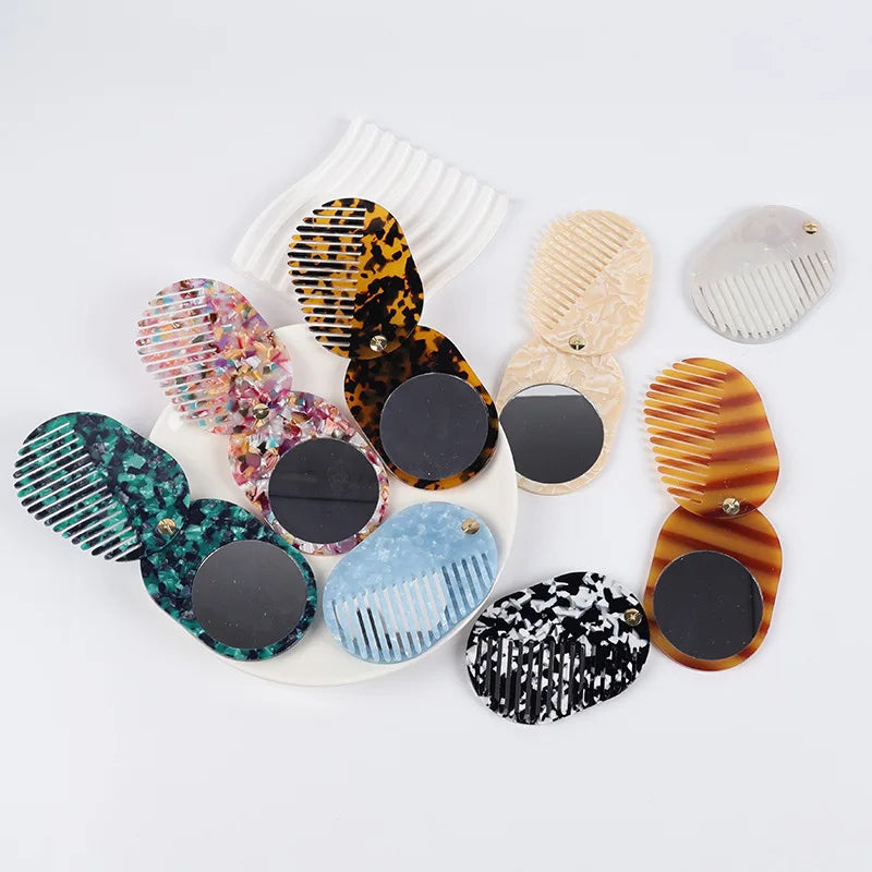 Simple Acetate Makeup Mirror Multifunctional Mini Mirror Comb Thickened Anti Static Skin Care Tools Travel Ins Style Oasis Select
