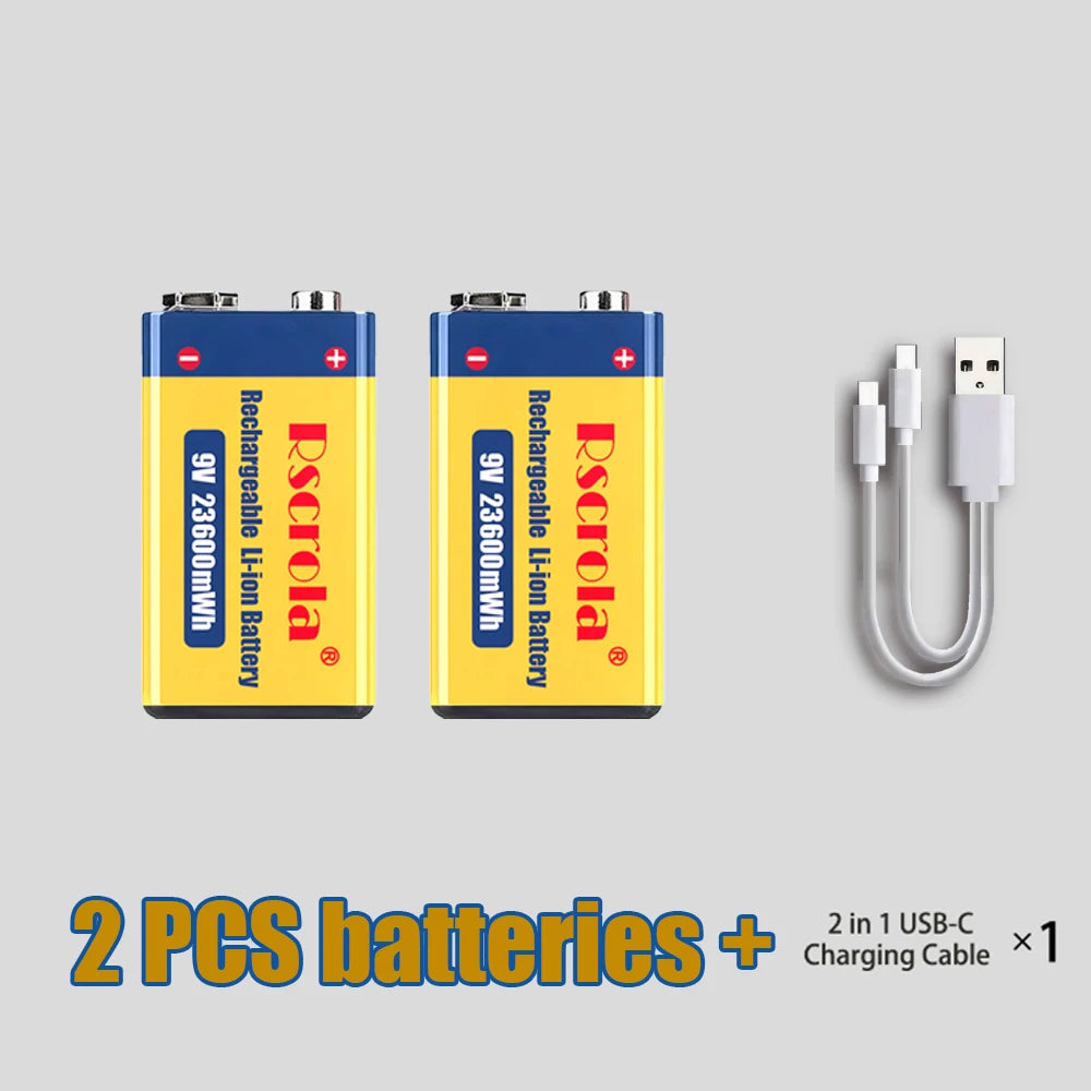 9V 23600mWh USB Lithium-ion Batteries 9V 6F22 Li-po Battery Constant Voltage 9V Output USB Li-ion Rechargeable Batteries Oasis Select 2 PCS Batteries