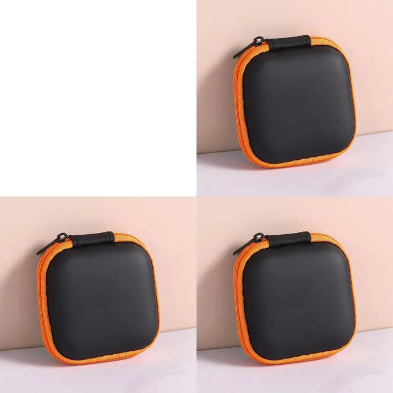 1/2/3pcs Mini Portable Earphone Bag Coin Purse Headphone USB Cable Case Carrying Pouch Bag Earphone Accessory Square Storage Box Oasis Select 3pcs Orange