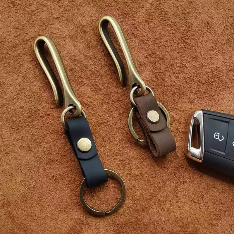 Vintage Leather Keychain Bag Accessories High Quality Cowhide Men's Car Keychain Fashion U-shaped Waist Hook Decorative Gift Oasis Select