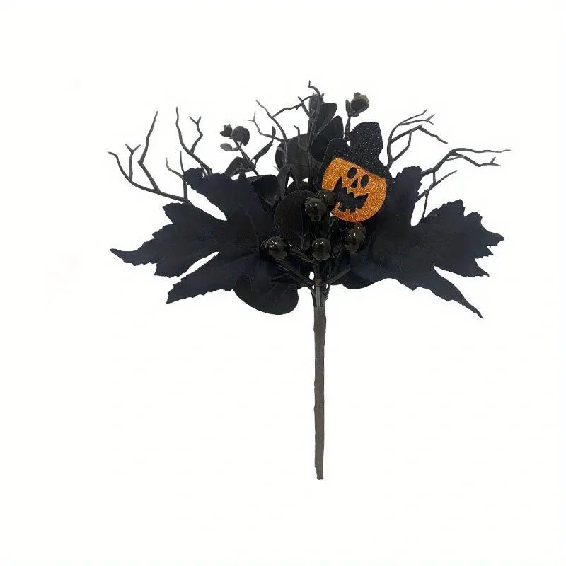 Artificial Maple Leaf Halloween Pumpkin Skull Black Maple Leaf Indoor Branch Decoration Oasis Select A