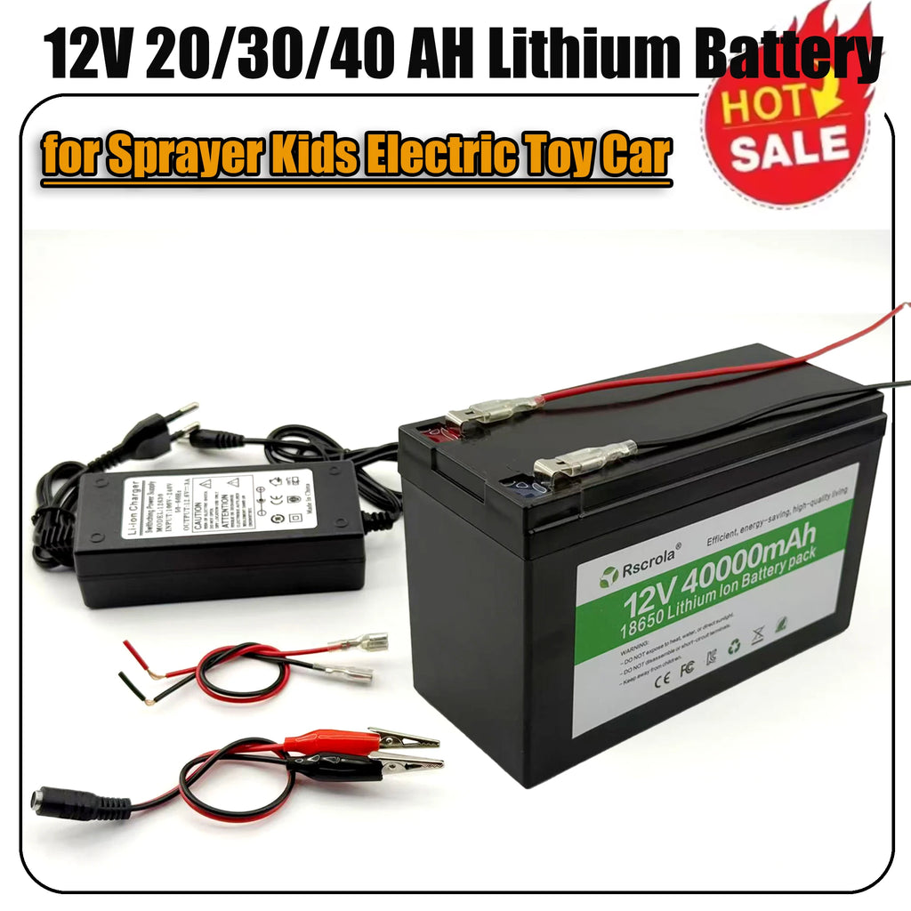 Black 12V Battery 40Ah 30Ah 20Ah 18650 Lithium Battery Pack Sprayer Built-in High Current BMS Electric Vehicle Battery Oasis Select
