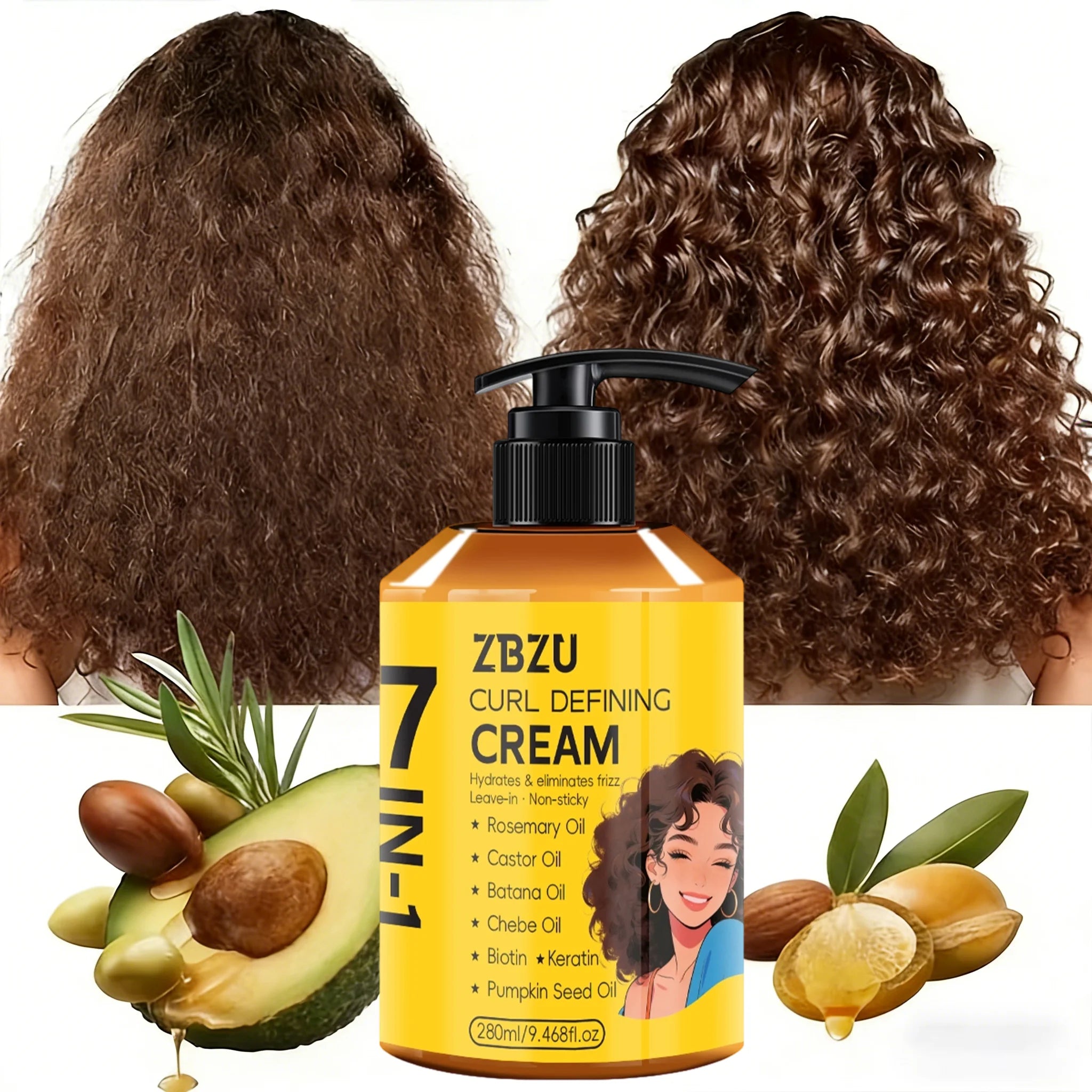 7-in-1 Curling Setting Cream，featuring Moroccan argan oil. Suitable for wavy and curly hair, providing deep nourishment, enhanc Oasis Select