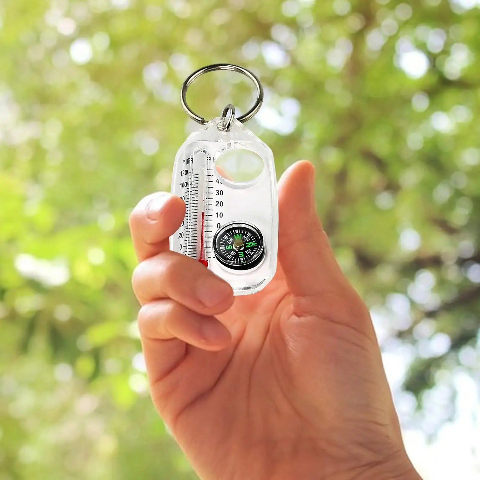 Mini Outdoor Mountaineering Keychain with Thermometer Compass Pointer Buckle Key Hook Carabiners for Survival Guiding Tool Oasis Select