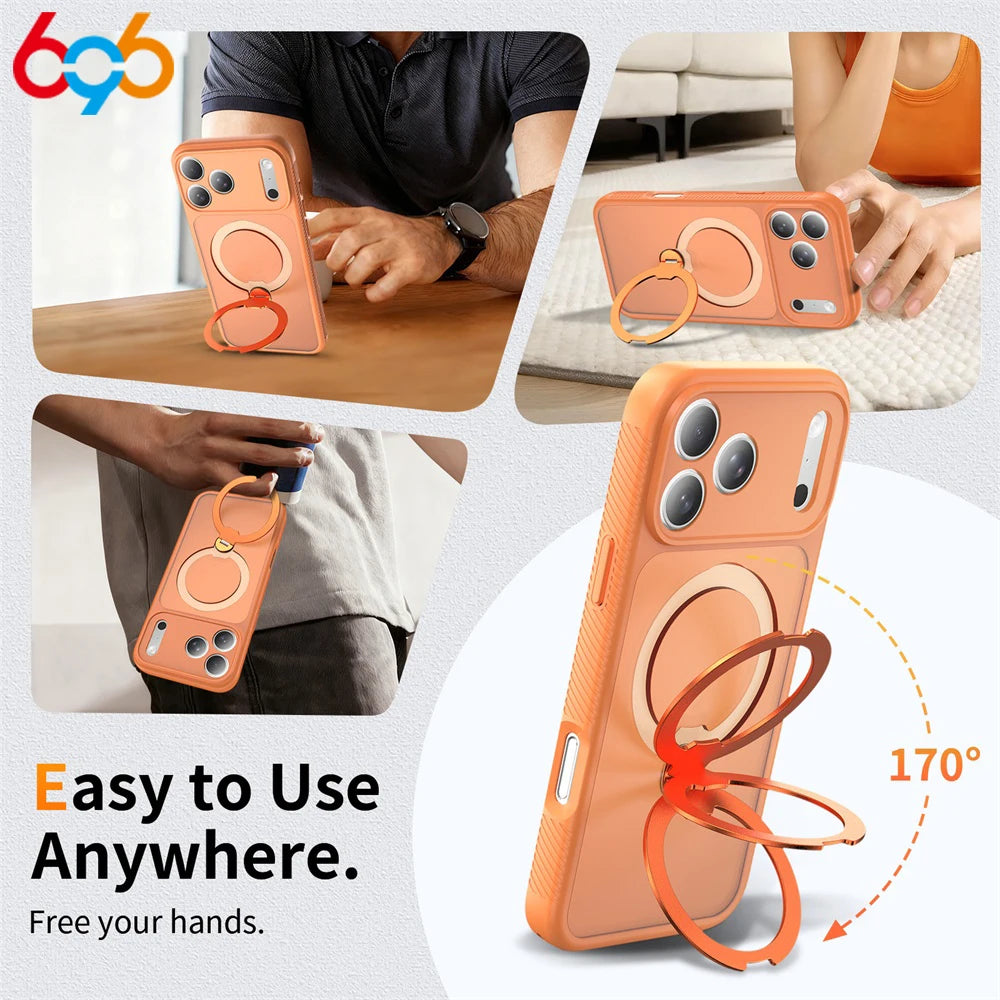 360° Rotate Adjust Any Angle Bracket Phone Case For IPhone 17 Pro Max 16 Air 15 Promax 14/13 Cover Matte Shockproof Bumper Shell Oasis Select