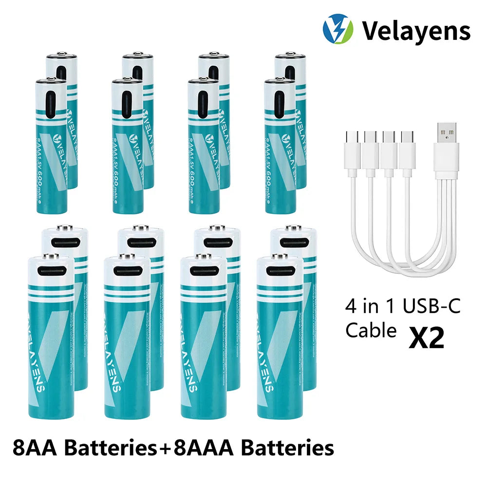 1.5V USB Rechargable Lithium Battery AA 2200mAh + AAA 600mAh Actual Capacity Fast Charging 2000+ Charge Cycles Oasis Select 8AA 8AAA