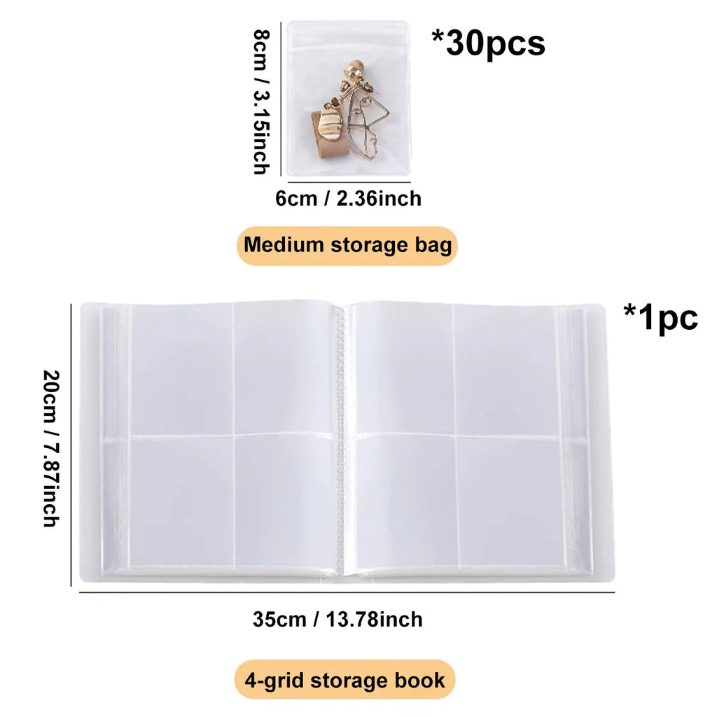 Jewelry storage album, transparent PVC storage book, earring, necklace, bracelet, ring storage bag, anti-oxidation jewelry bag Oasis Select 160-grid 30 medium-sized bags