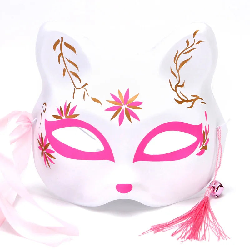 Foxes Mask Japanese Cosplay Rave Hand-Painted Anime Demon Slayer Half Face Cat Masks Masquerade Festival Party Cosplay Props Oasis Select 09