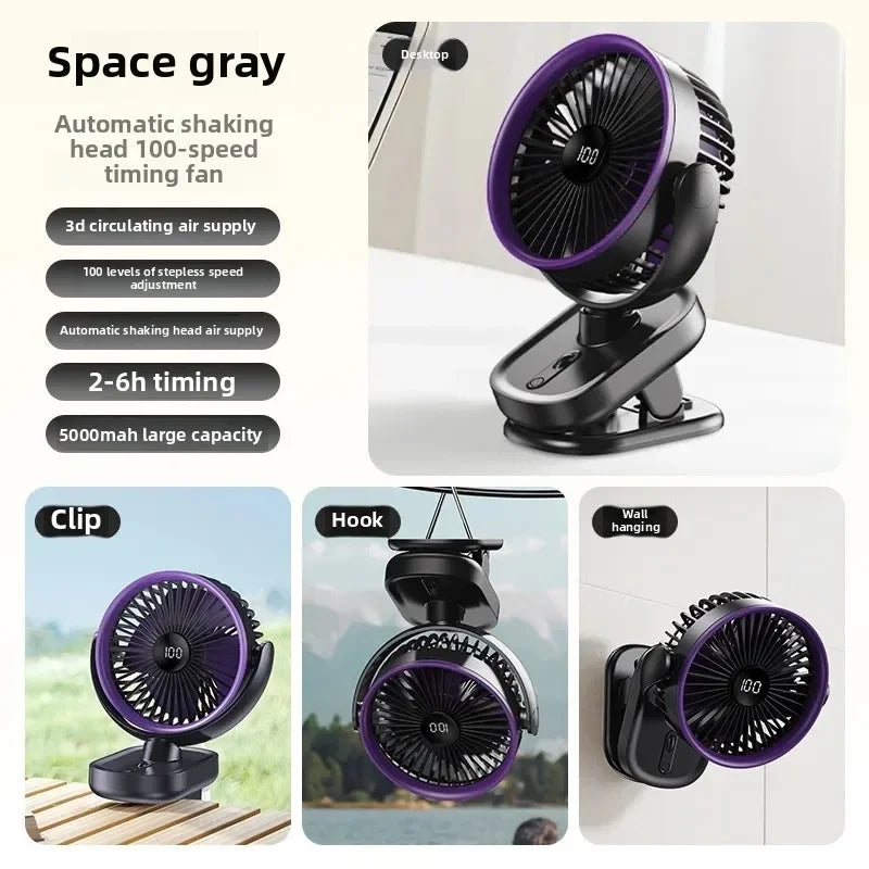 URGGU Clip-On Wall Fan | 100 Speeds & 120° Oscillation