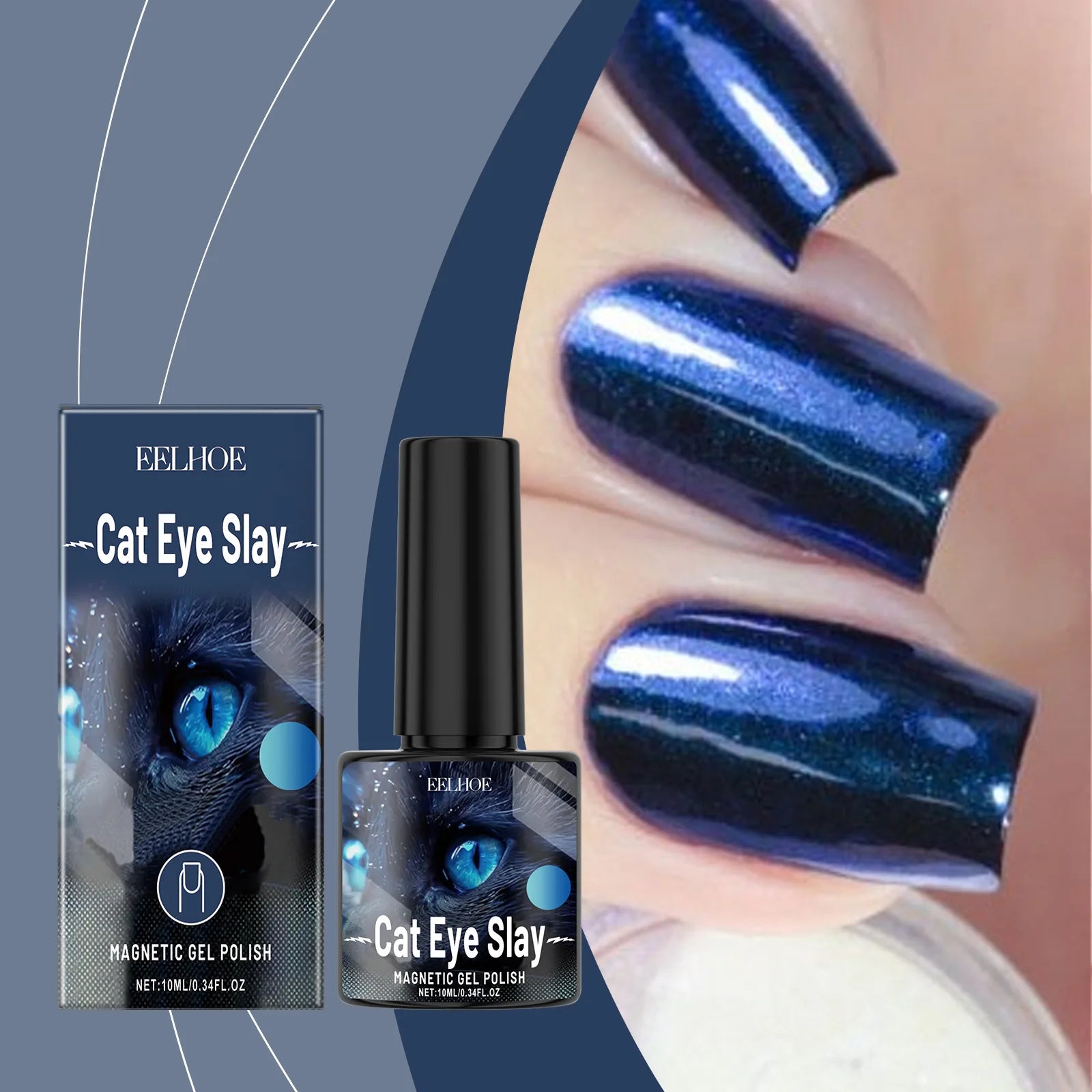 Eelhoe Cat Eye Magnetic Gel Nail Polish – Black Blue 10ml Magnetic Gel Nail Polish Oasis Select