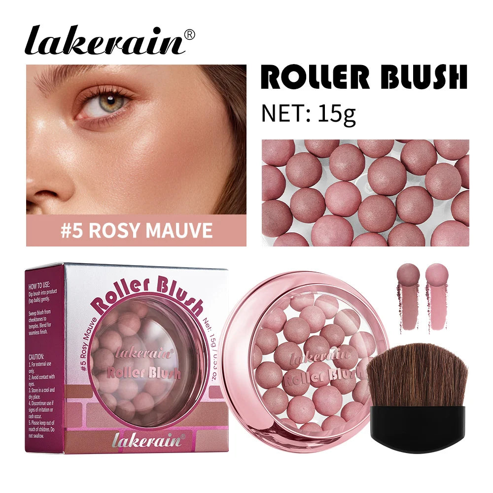 Lakerain Roller Blush Long-lasting Holding Natural Makeup Blusher Lightweight Shimming Spherical Blush Powder Beads Cosmetics Oasis Select 05 Rosy Mauve
