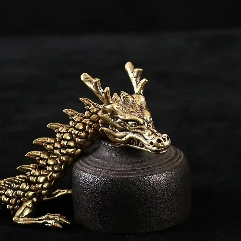 3D Dragon Statue Ornament Moveable Body Joints Ancient Copper Desktop Office ornament Brass Crafts Home Decoration Gifts Oasis Select