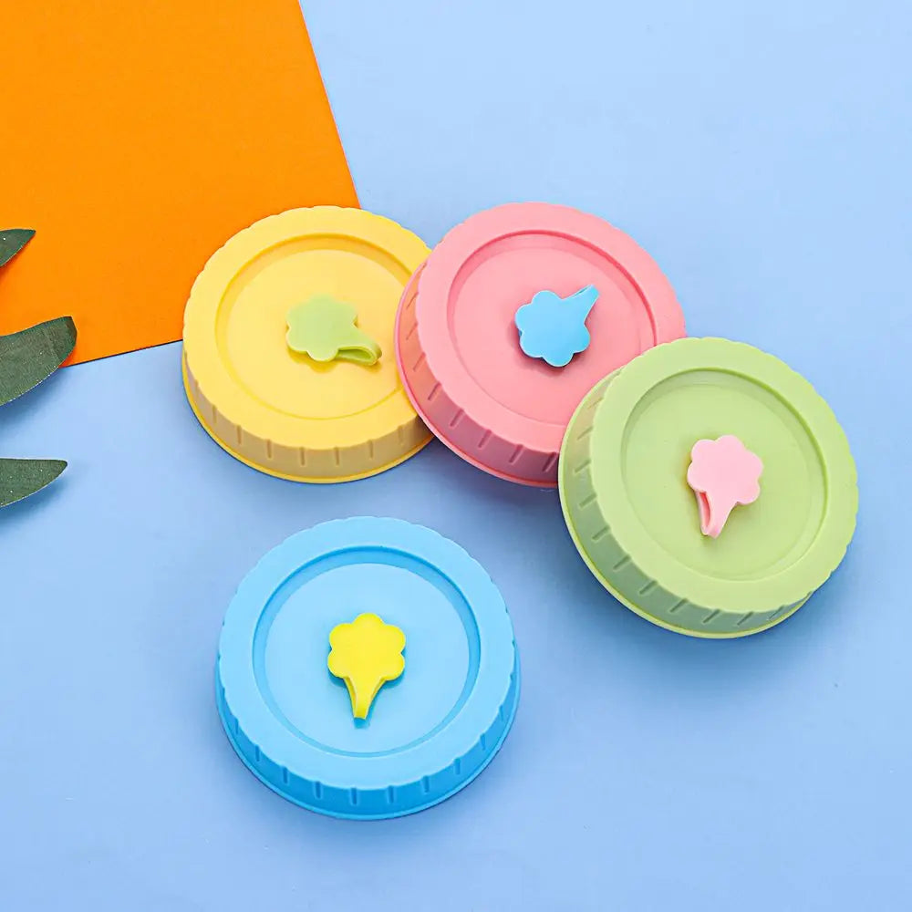 Cute Plastic Mason Jar Lids With Straw Hole Leak-Proof Jar Caps Food Storage Canning Lids Kitchen & Dining Supplies Oasis Select